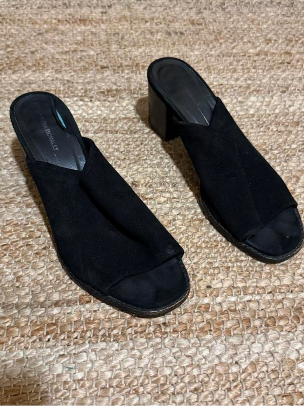 Intentionally Blank Black Suede Open-Toe Mule Heels